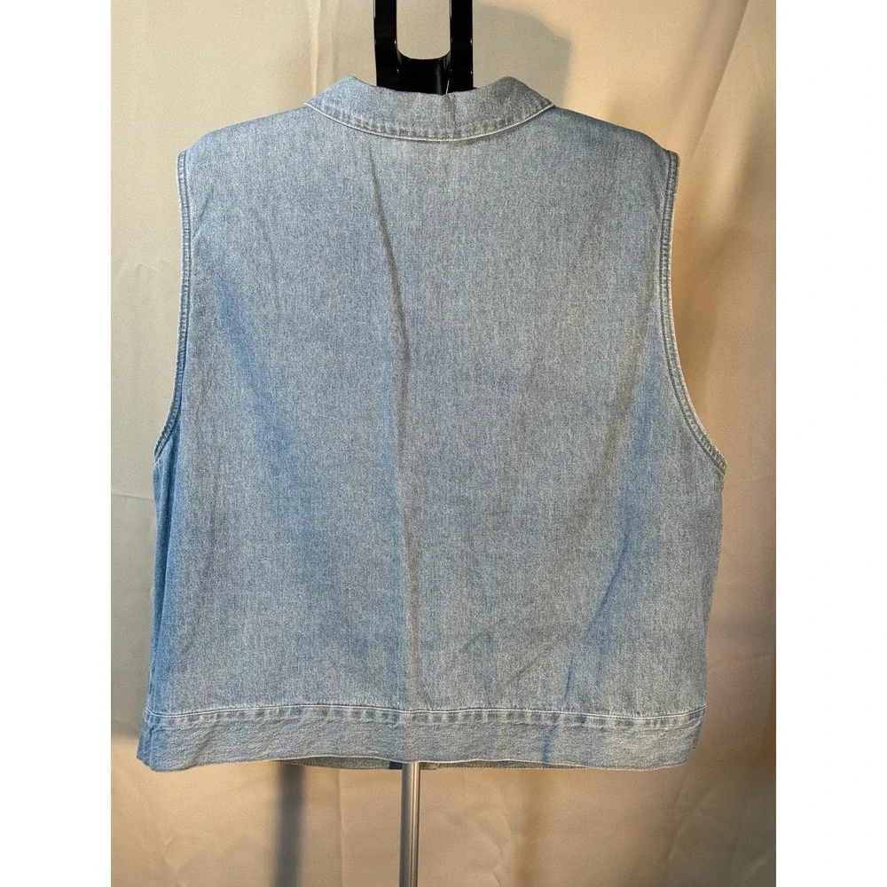Vintage Saint Germain Denim Vest Womens 2X Made USA Gold Button Western Boho 90s